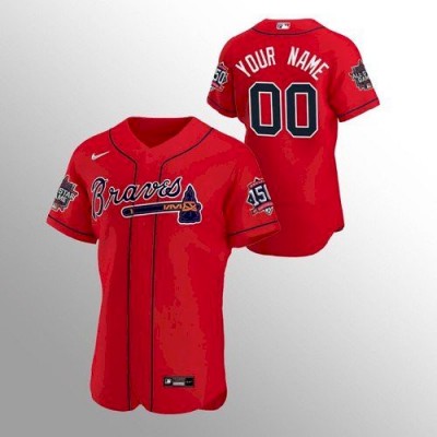 Atlanta Braves Custom Men's Nike 150th Anniversary 2021 World Series Authentic MLB Jersey Red